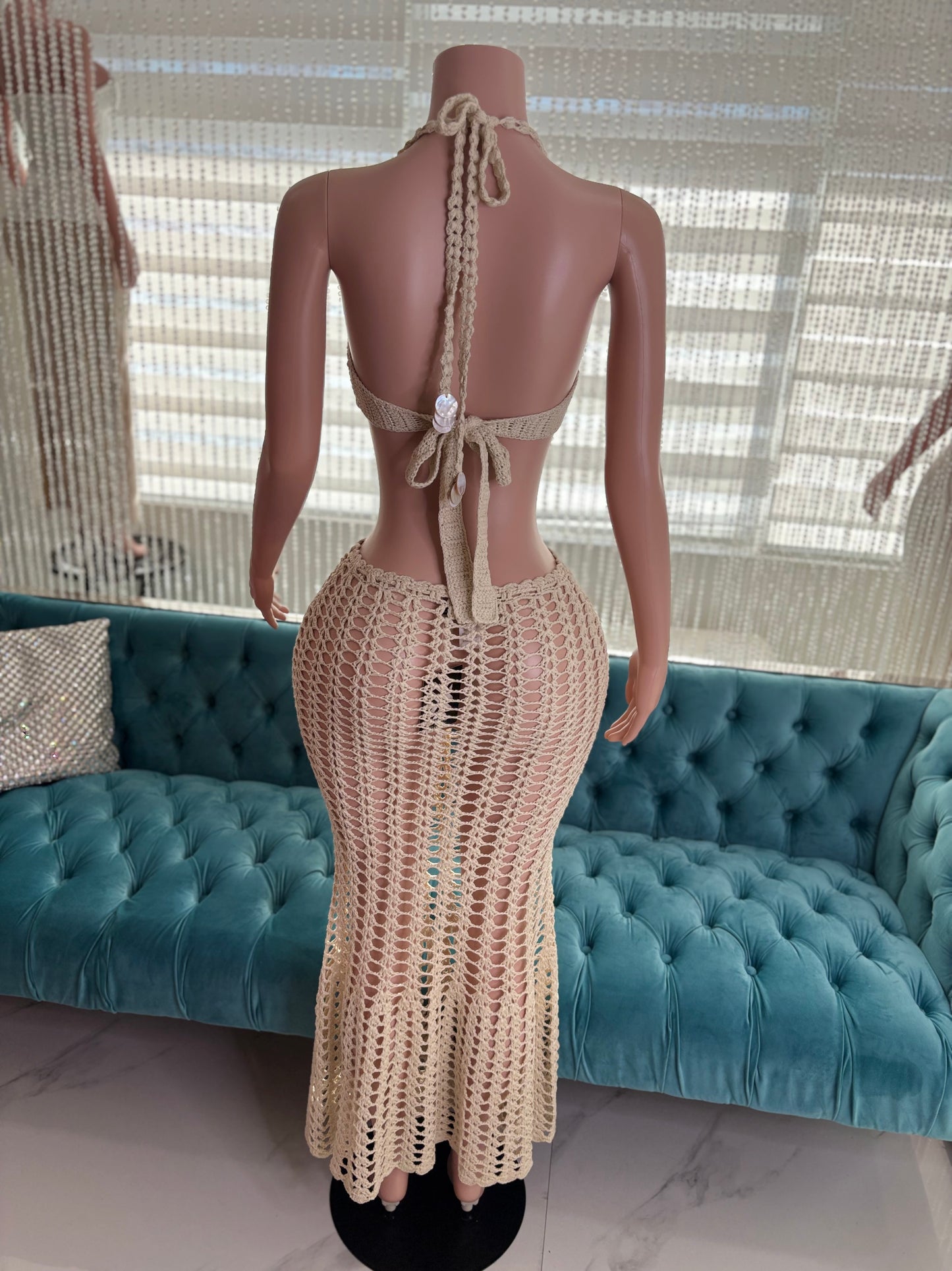 Sandshell Crochet Skirt Set Nude