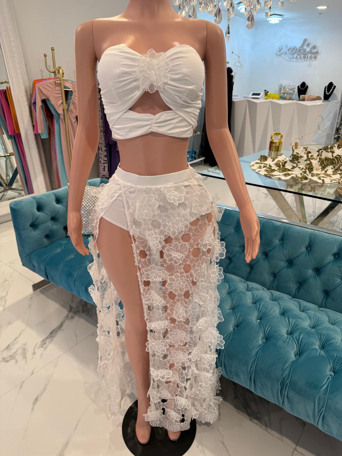 Floral Breeze Lace Skirt Set White