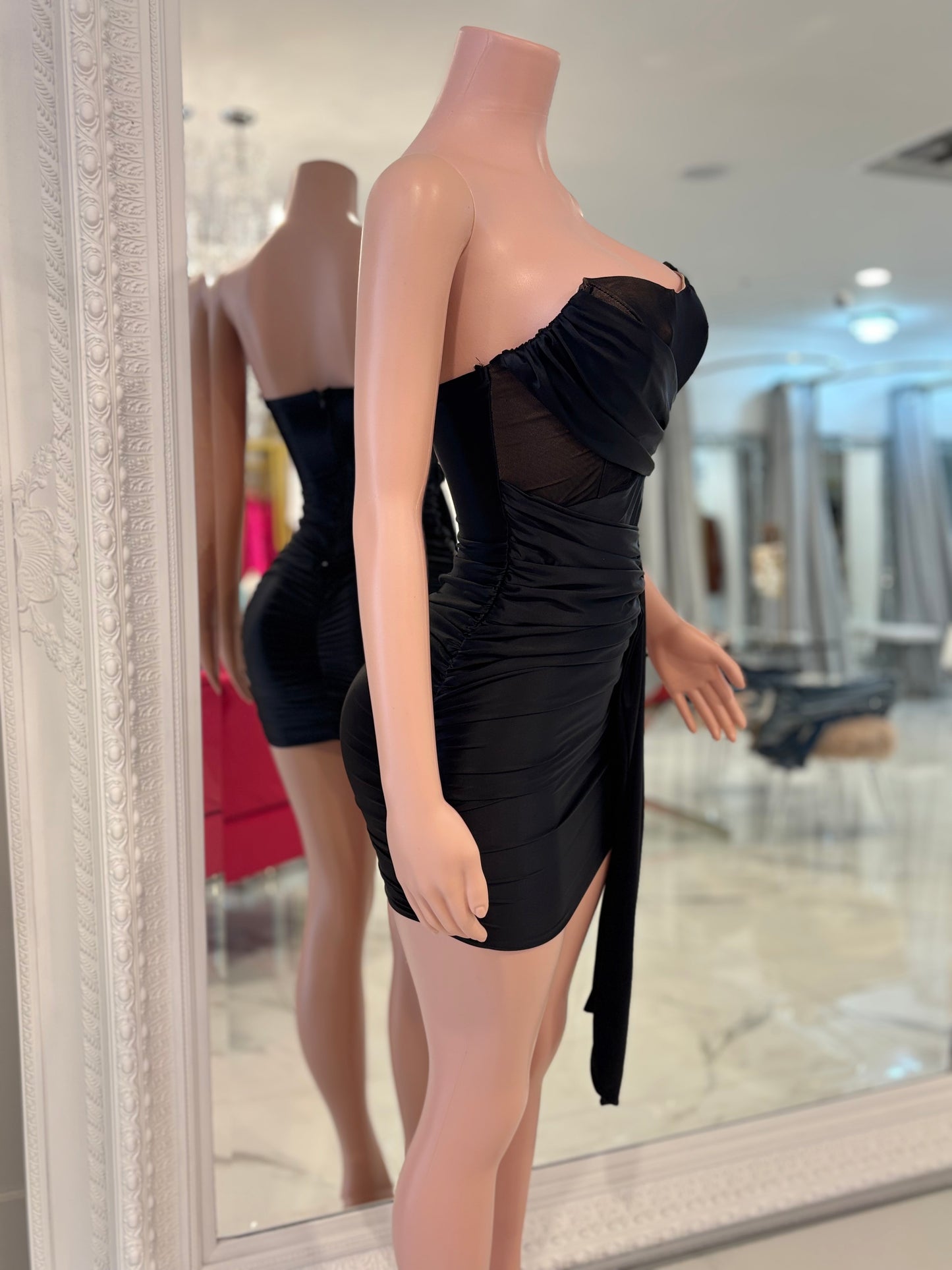 Second Glance Ruched Mini Dress Black