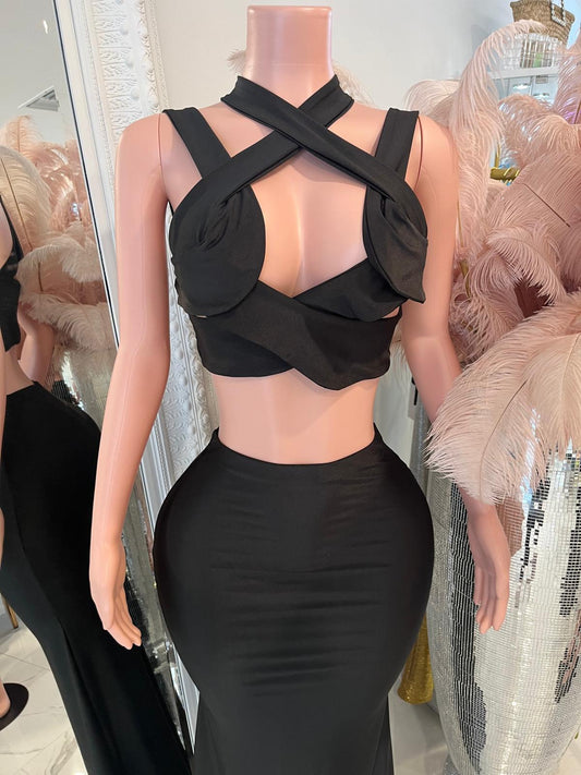 Twisted Elegance Skirt Set Black