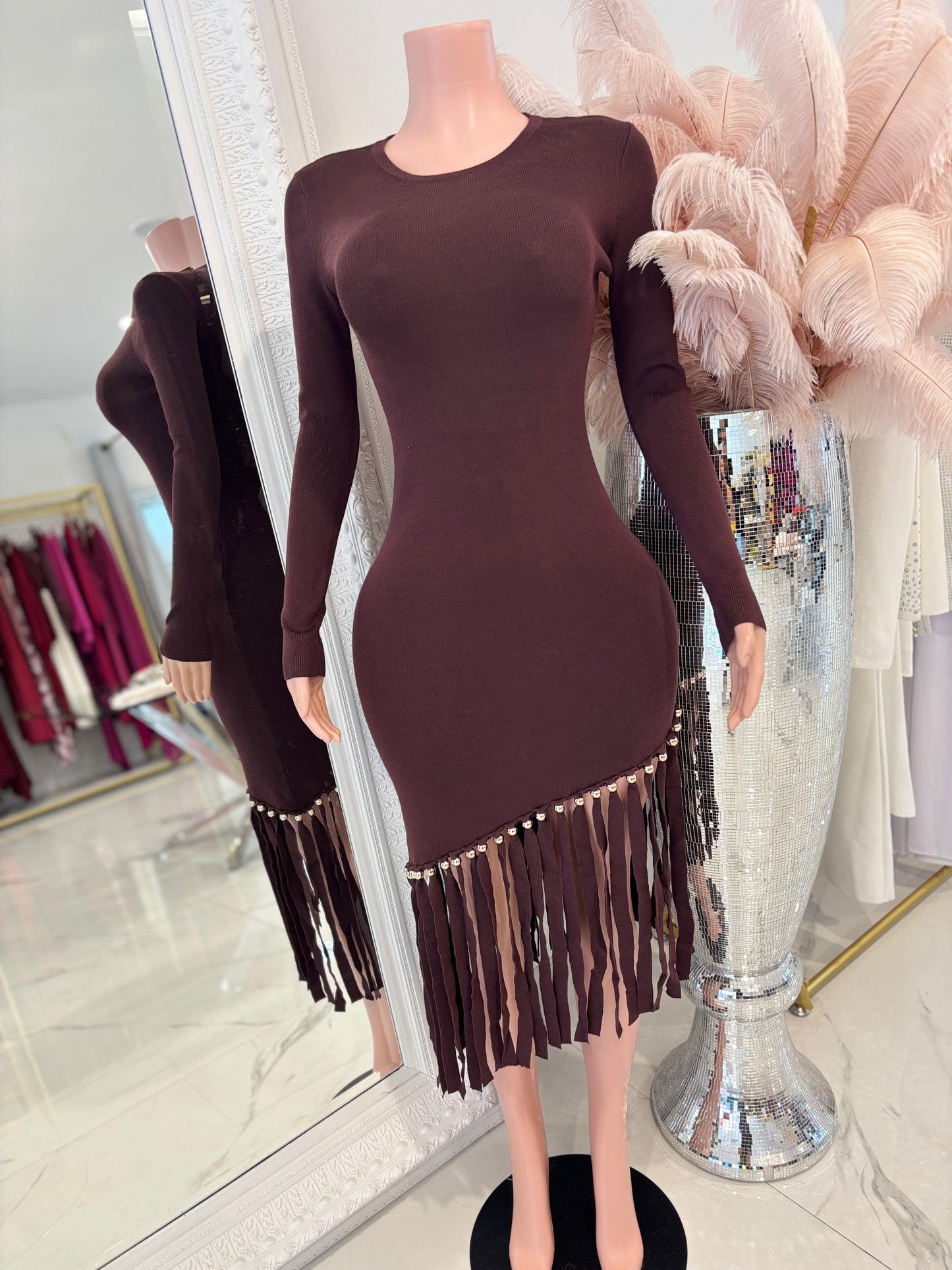 Wanna Get Groovy Midi Dress Brown