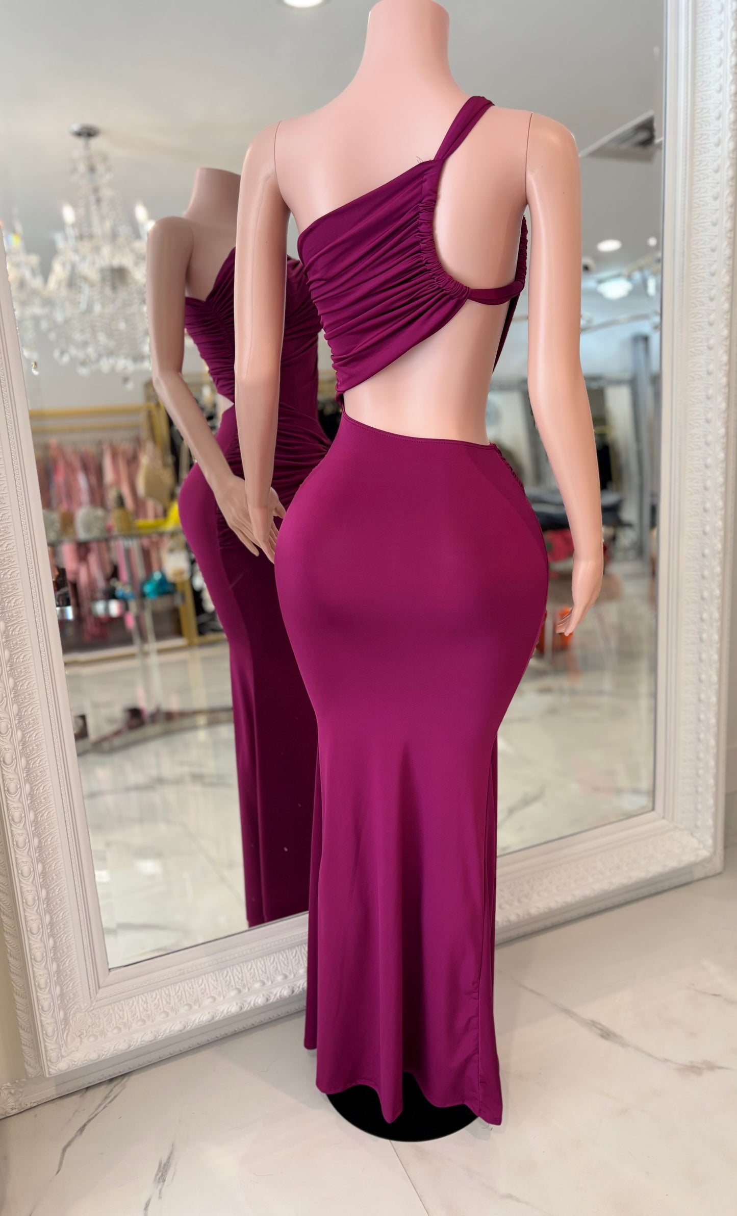 Glow Motion Ruched Maxi Dress Purple