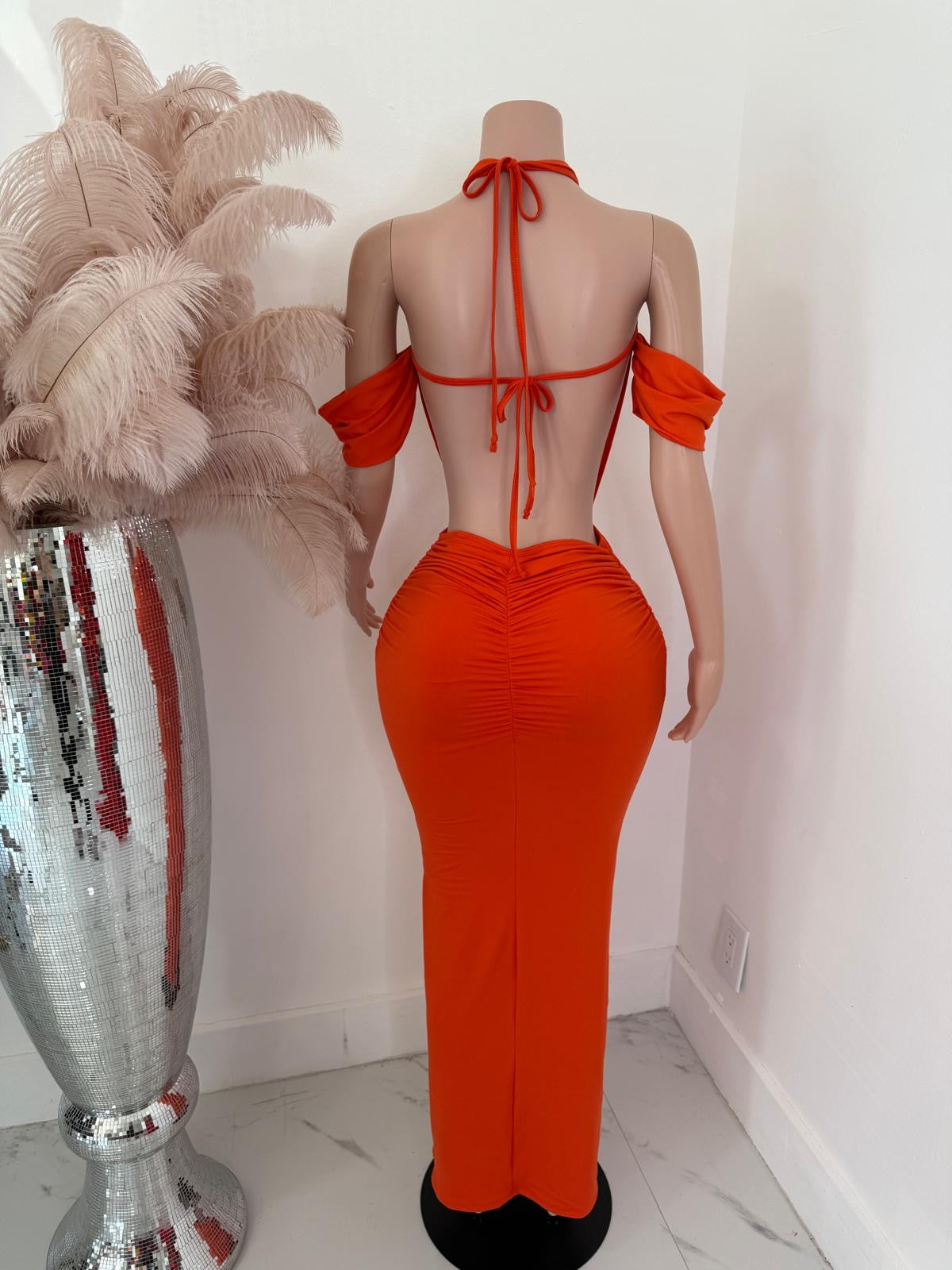 Lulu Ruched Rhinestone Maxi Dress