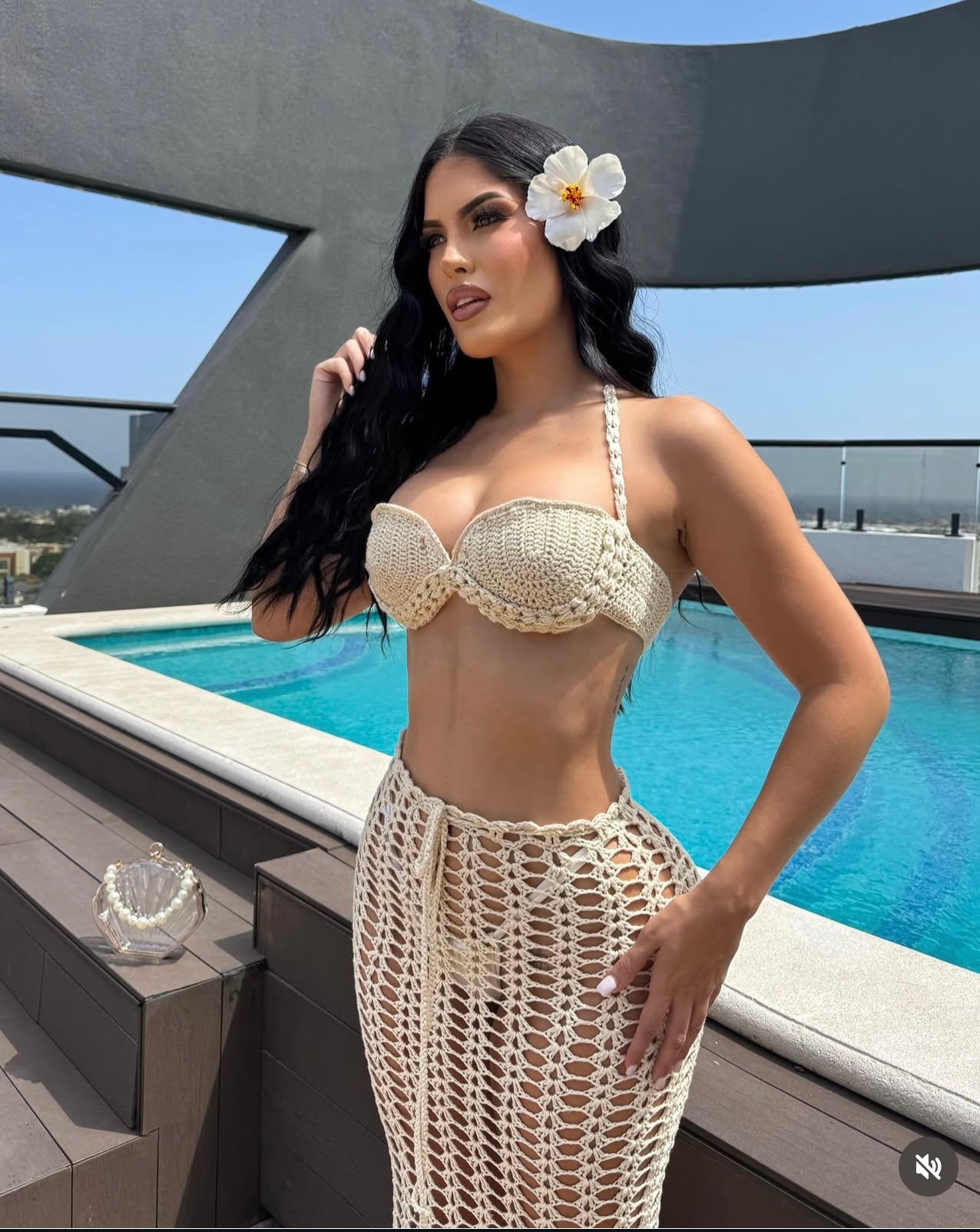 Sandshell Crochet Skirt Set Nude