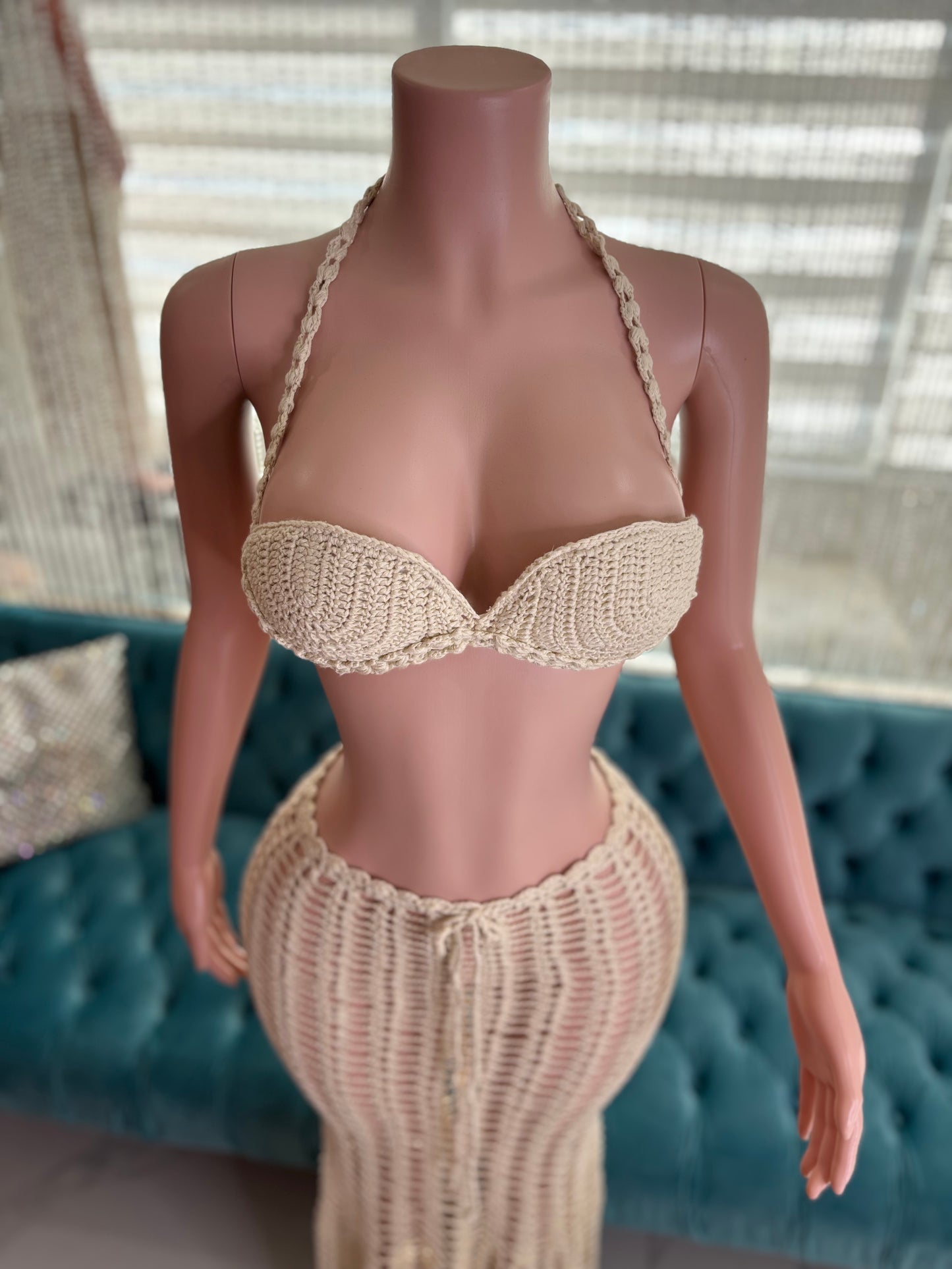 Sandshell Crochet Skirt Set Nude