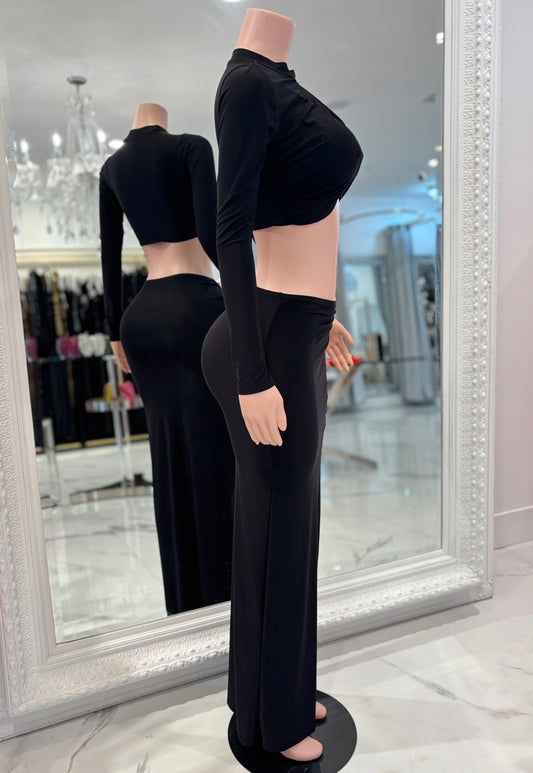 Velouris Drape Ruched Skirt Set Black