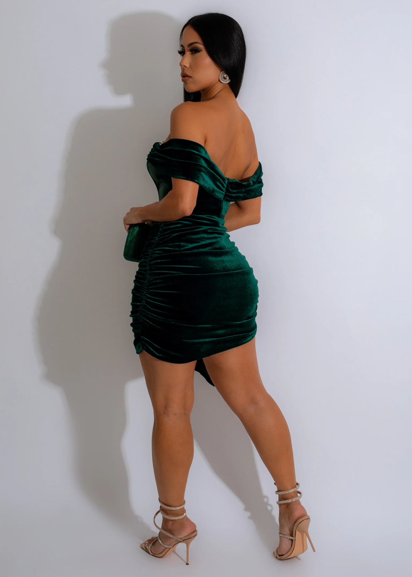 I Need You Velvet Rhinestones Mini Dress Green