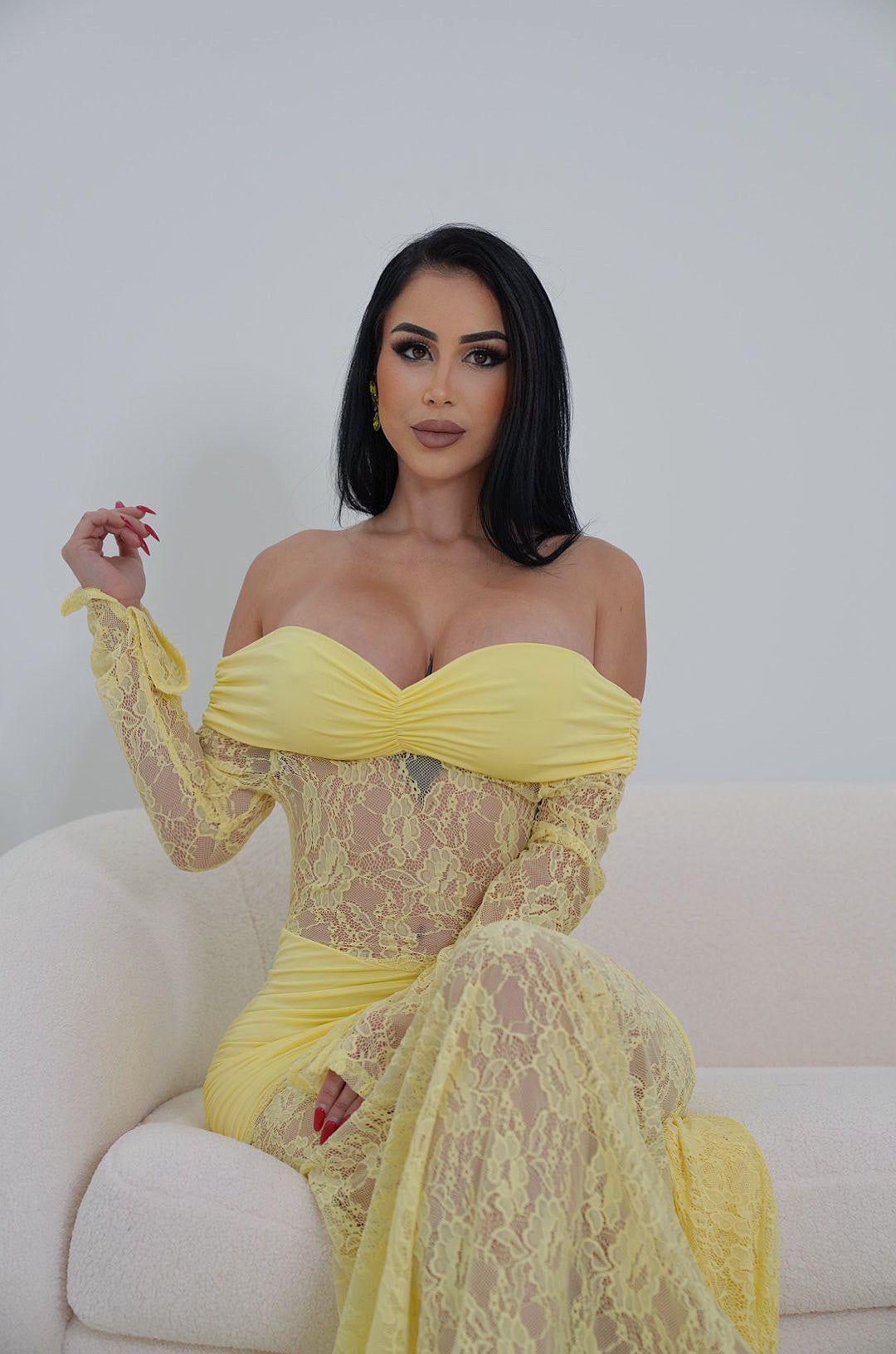 Elisa Lace Ruched Maxi Dress Hello