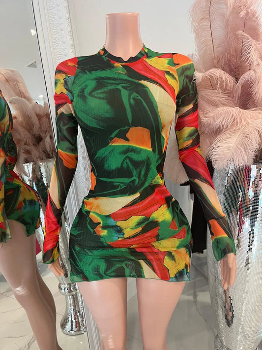 FALL AND FOREVER MESH Mini Dress Green