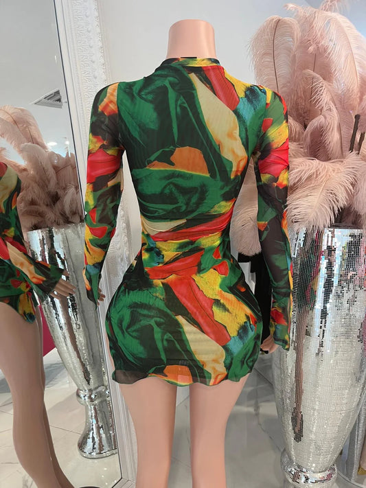 FALL AND FOREVER MESH Mini Dress Green