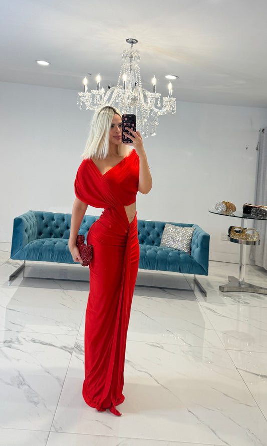 Velvet Lips Maxi Dress Red