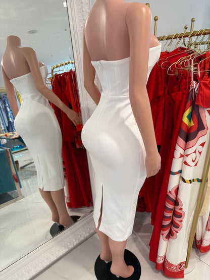Sculpted Muse Midi Dress White
