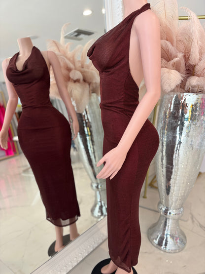 Voltage Curve Glitter Midi Dress Rojo Vino