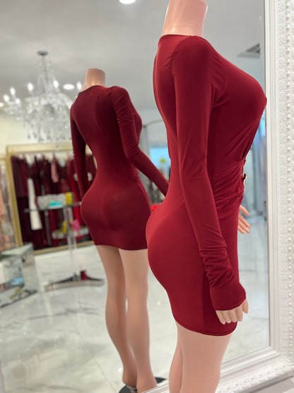 Couture Mini Dress Rojo Vino
