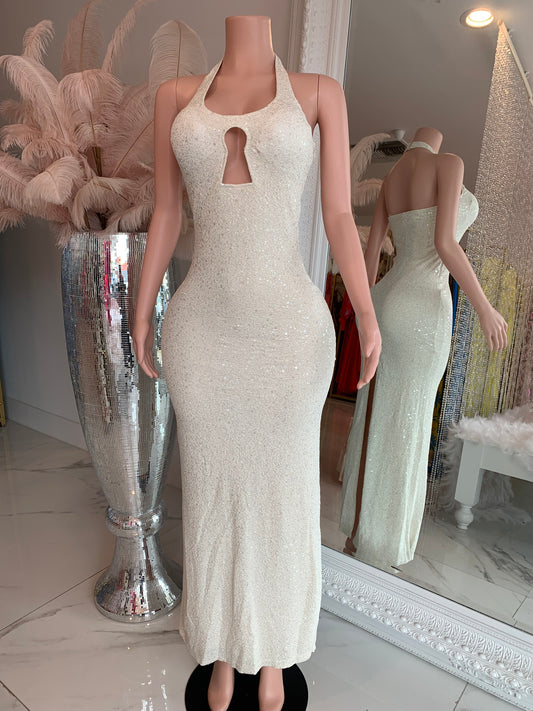 Luminous Aura Glitter Maxi Dress White