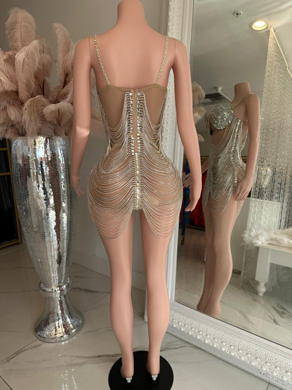 Golden Hour Rhinestones Mini Dress Nude