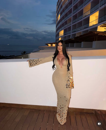 Solstice Glow Knit Sequin Maxi Dress Gold