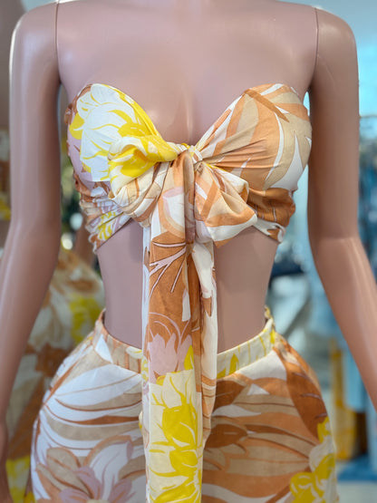 Tropical Floral Drift Pant Set Yellow