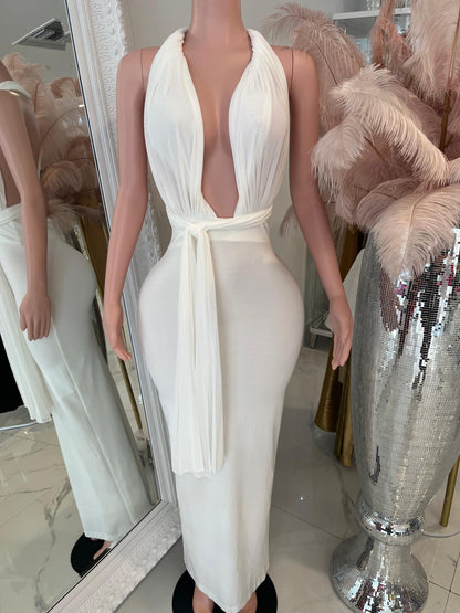 Eclipse Halter Mesh Maxi Dress White