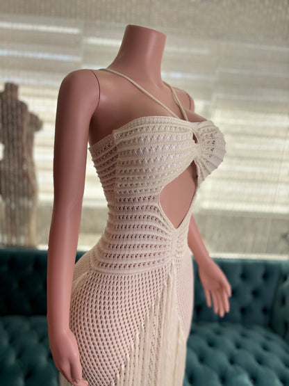 Tidal Threads Crochet Maxi Dress White