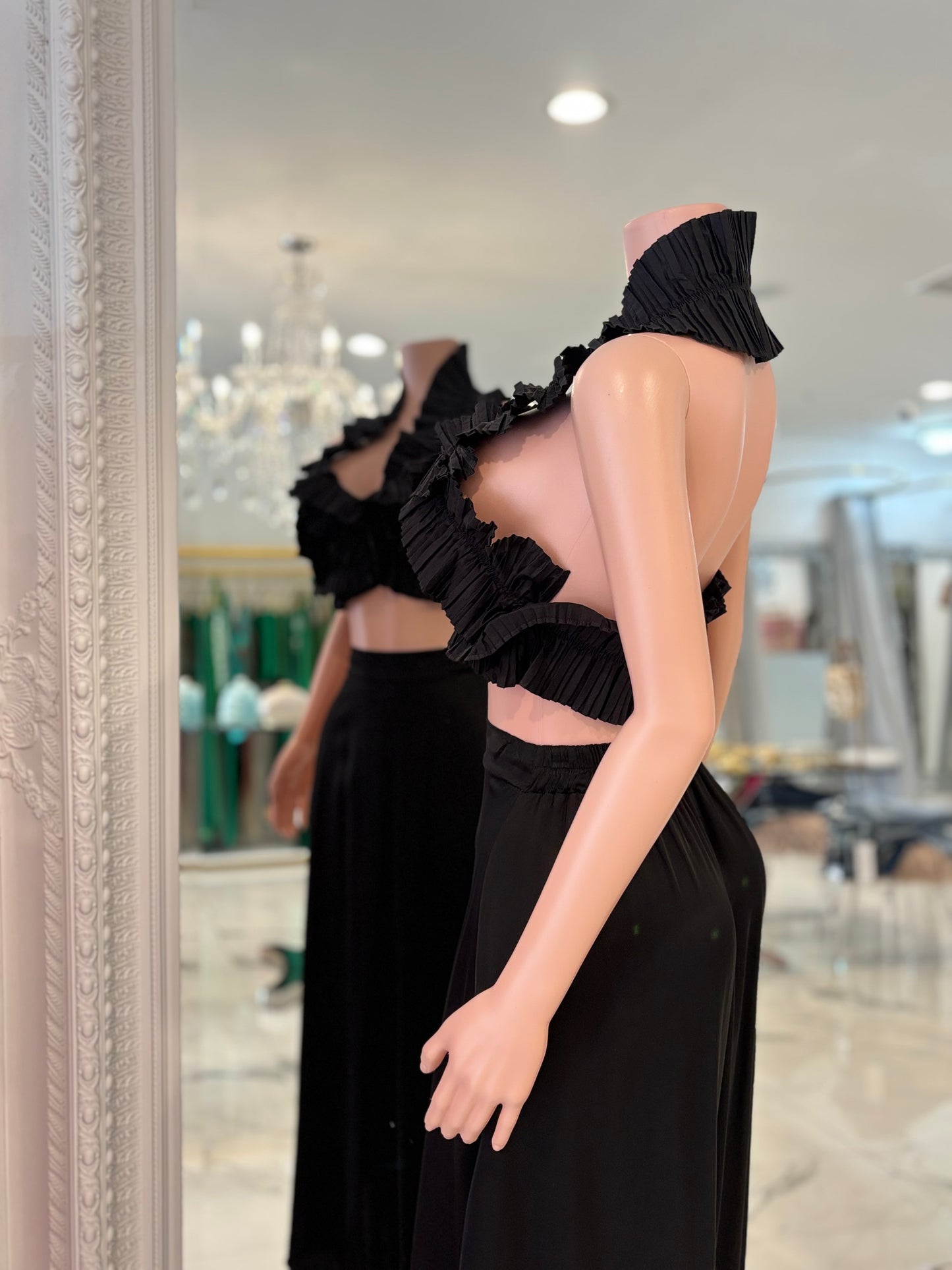 Ruffle Me Right Ruched Crop Top Black