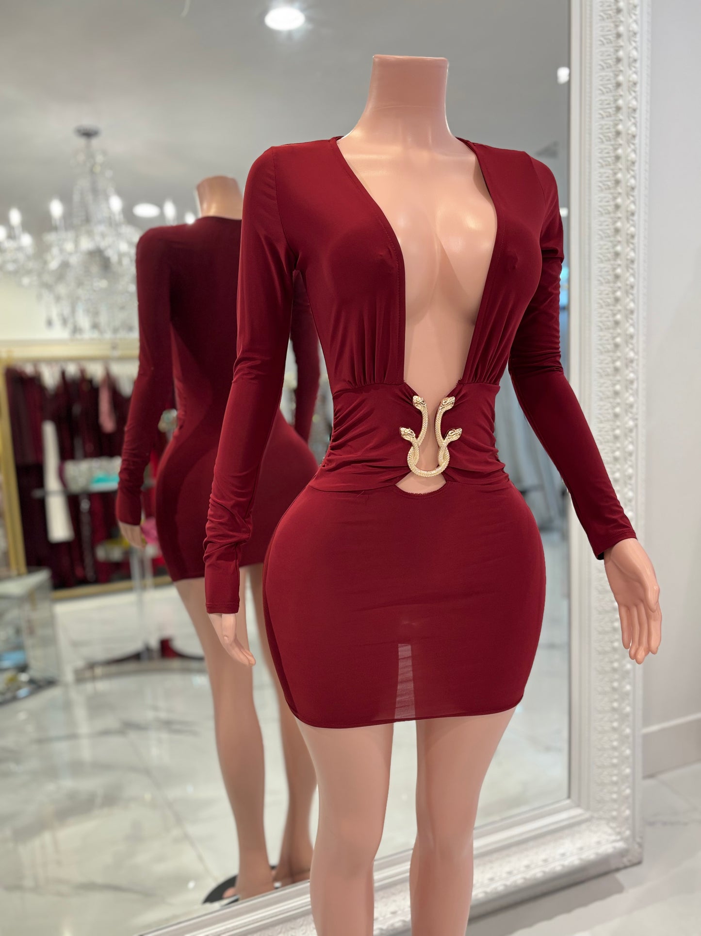 Couture Mini Dress Rojo Vino