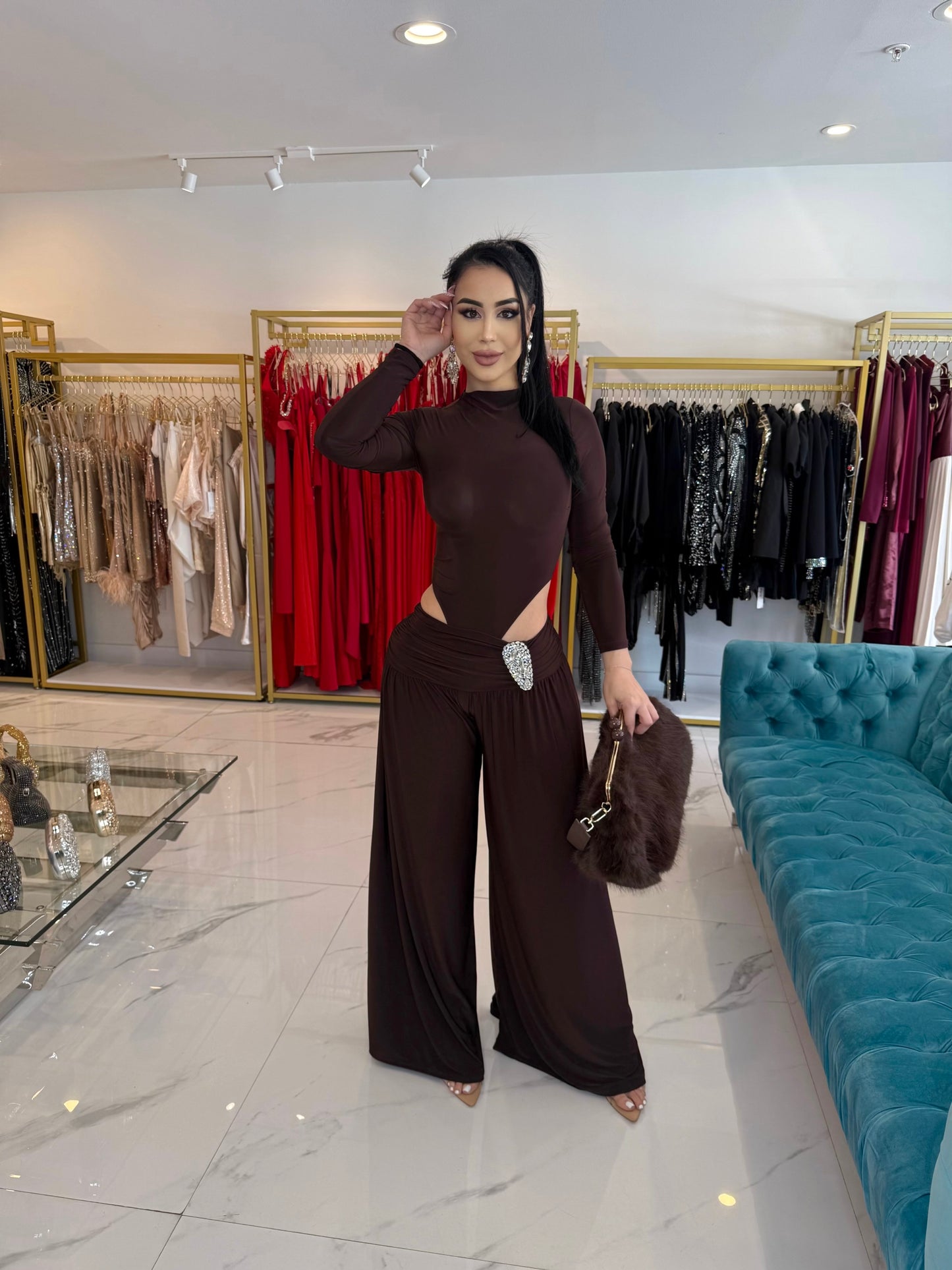 Cocoa Chic Pants Set Brown