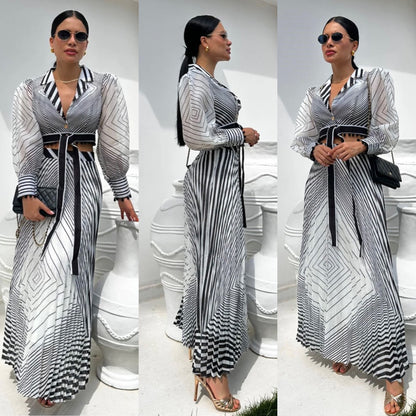 BLACK WHITE PRINT SKIRT SET