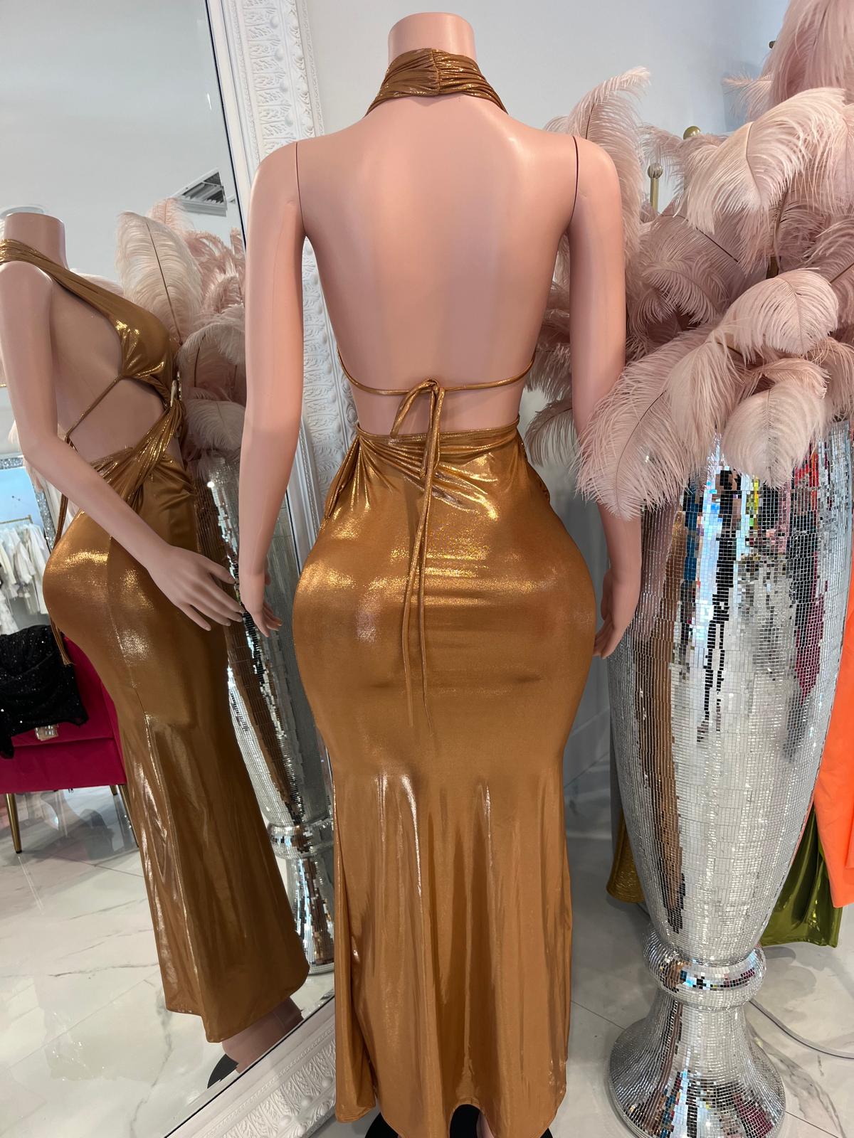 Metallic Maxi Dress Gold