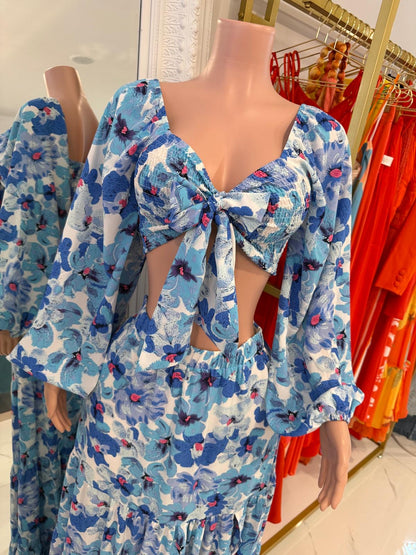 Tropic Bloom Ensemble Floral Ruched Skirt Set