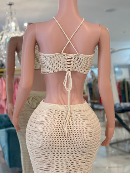 Bella Crochet Skirt Set Nude