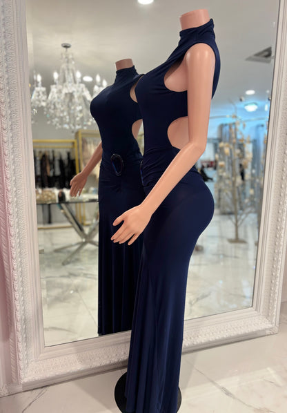 Midnight Trace Ruched Maxi Dress Navy Blue