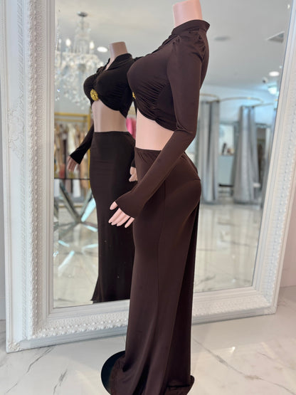 Look In My Eyes Skirt Set Brown