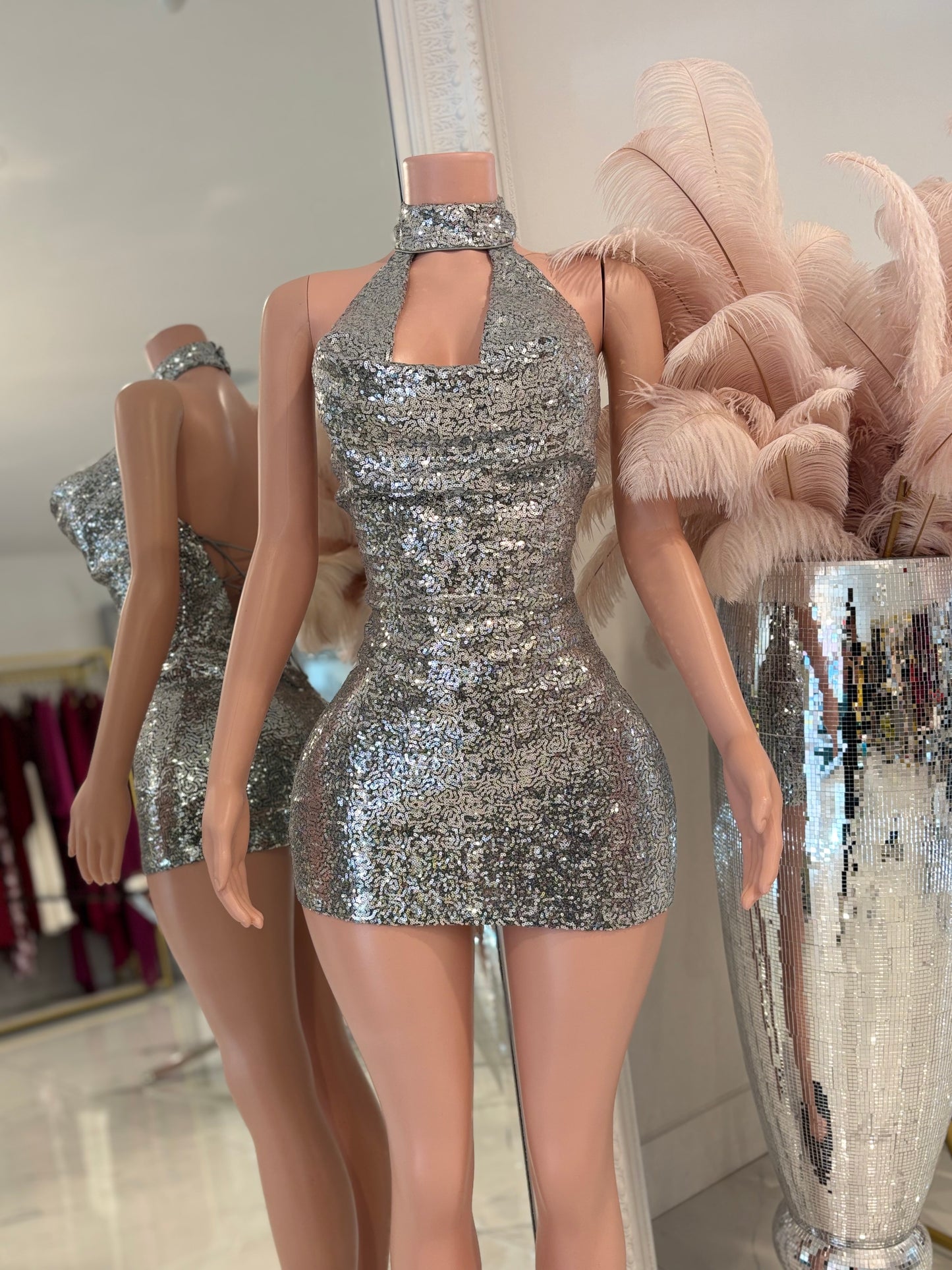 Glitter Halter Mini Dress