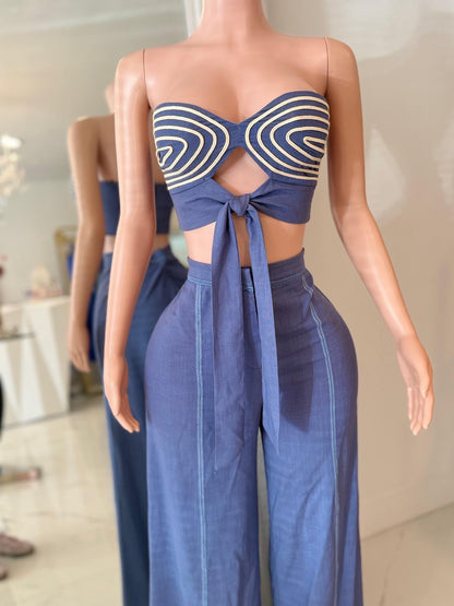 Ocean Essence Linen Pant Set Blue