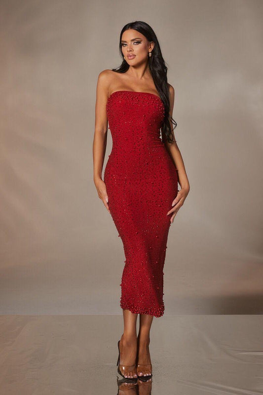 Red pearl Midi Dress