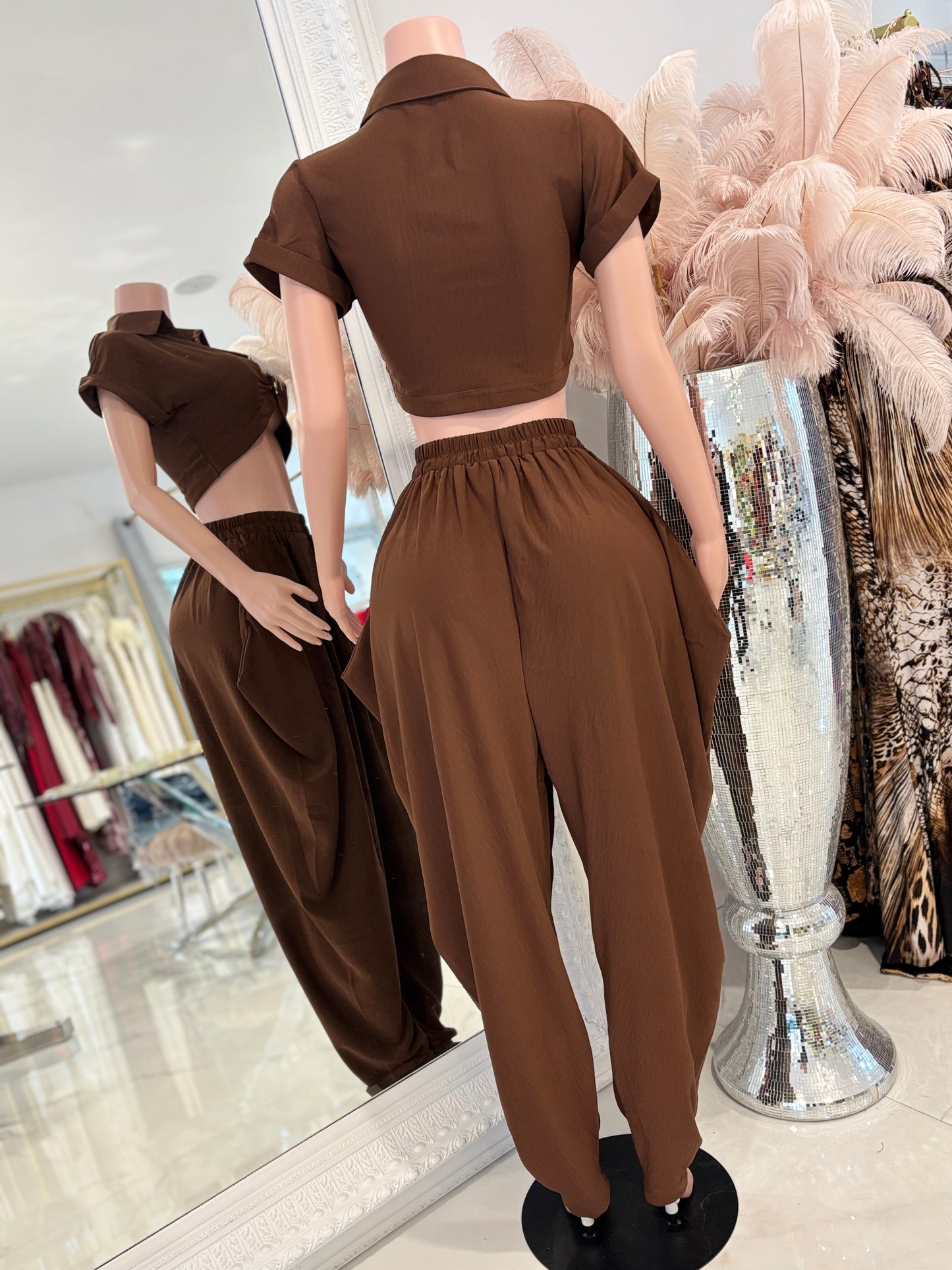 Don’t Even Bother Boy Pant Set Bronw