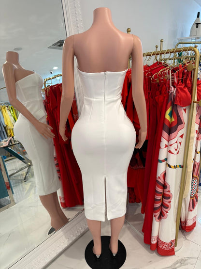 Sculpted Muse Midi Dress White