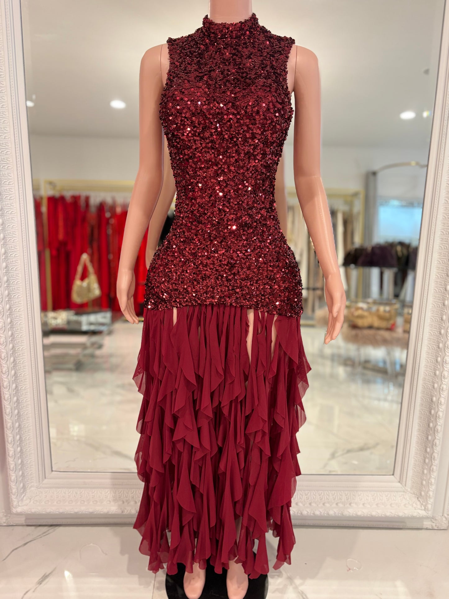 Queen of All Midi Dress Rojo Vino