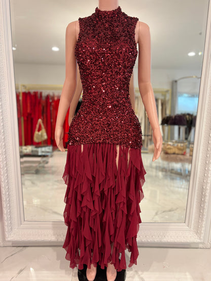 Queen of All Midi Dress Rojo Vino