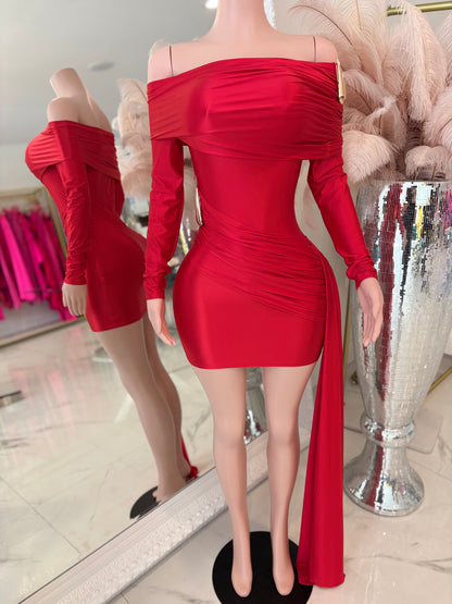 Velvet Ruched Mini Dress Red