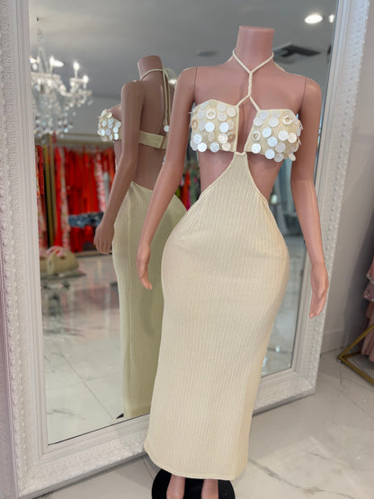 Vestido largo de punto Tidal Glow color piel