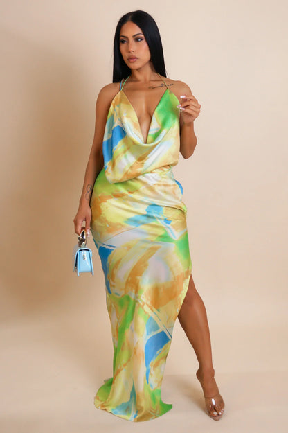 Sunset Glow Satin Maxi Dress