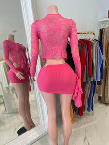 Love Letter Lace Skirt Set Pink