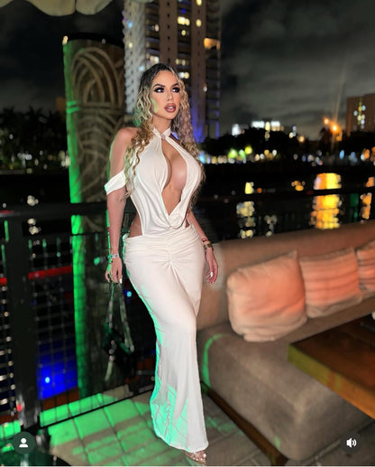 Lulu Ruched Rhinestone Maxi Dress