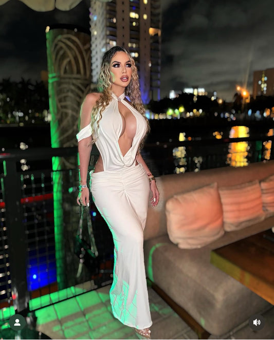Lulu Ruched Rhinestone Maxi Dress