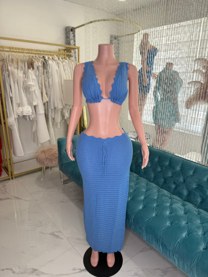 No Better Time Knit Skirt Set blue