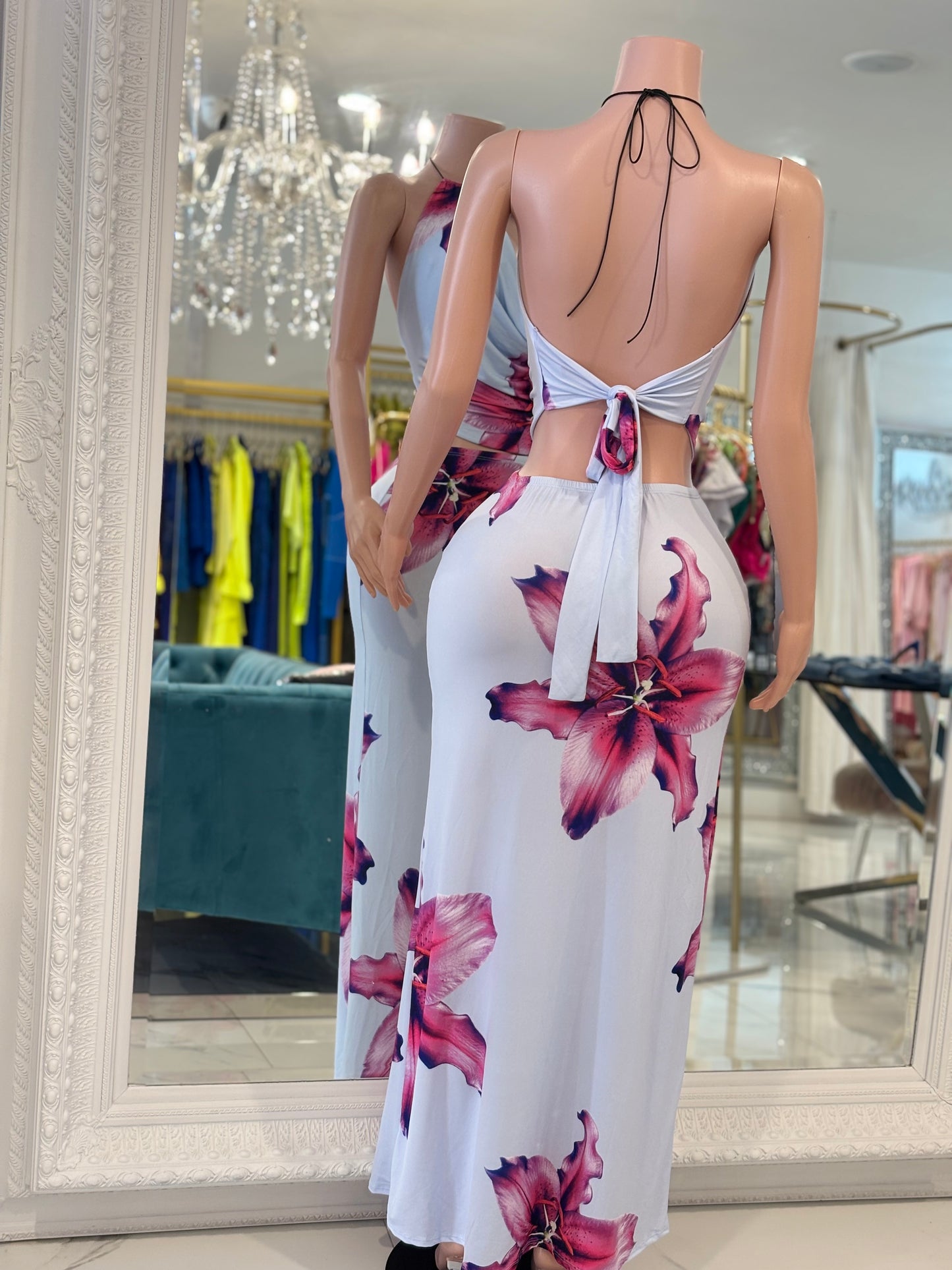 Sultry Summer Floral Skirt Set Blue