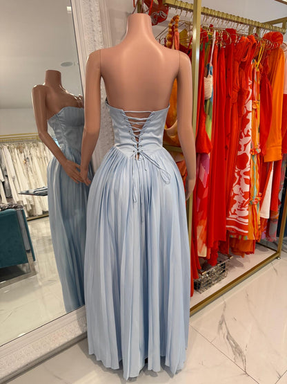 Elegance Satin Maxi Dress Blue