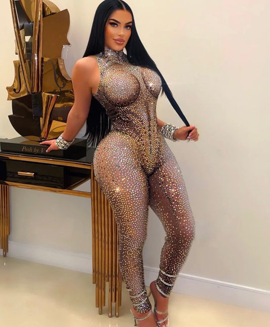 Queen crystal body jumpsuit